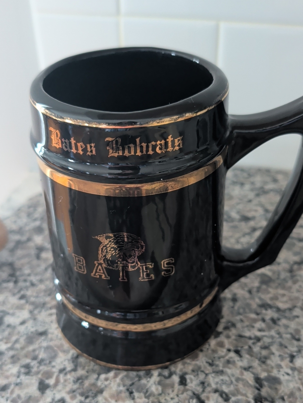 Vintage Bates Bobcats Black and Gold Ceramic Mug - Bates